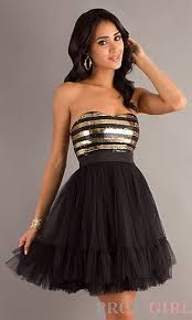 Black And Gold Dress Short Short Strapless Black And Gold Dress At Promgirl Com Sweet Sixteen Dresses Short Gold Bridesmaid Dresses Black Prom Dress Short