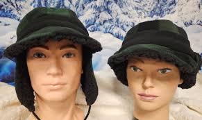 Green and Black Buffalo Check Aviator Hat With Visor