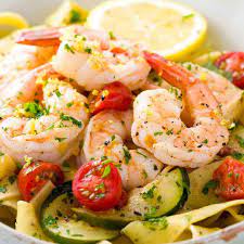 Shrimp Pasta Recipe With Lemon Garlic Sauce Served With Zucchini And Tomatoes A Simple Healthy Meal Prepared In O Pasta Recipes Recipes Shrimp And Vegetables