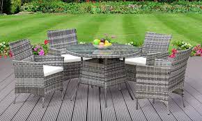 Comes with tempered glass top all aluminum. 5pc Rattan Dining Set Garden Patio Furniture 4 Chairs Round Table Ebay