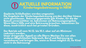 Familienminister stamp möchte einen reinen notbetrieb wie vor einem jahr vermeiden. Chancen Nrw On Twitter Wichtige Aktuelle Infos Zur Kindertagesbetreuung In Nrw Vom 14 12 Bis 10 1 Mehr Https T Co Dc21obhife Corona Lockdown Kita Kindertagespflege Https T Co 4jxw5ilqug