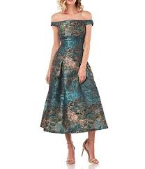 Carina Abstract Jacquard Off The Shoulder Cap Sleeve Fit Flare Midi Dress In 2020 Off Shoulder Cocktail Dress Midi Dress With Sleeves Dresses
