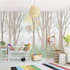 Weitere ideen zu babyzimmer ideen, zimmer, babyzimmer. Tapete Kinderzimmer Sonne Baume Wald Heissluftballons Etsy