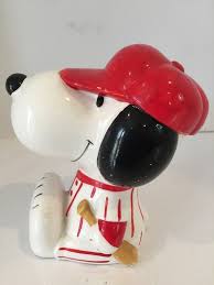 1966 Vintage Peanuts Snoopy Baseball Ceramic Coin Bank Rare Ebay Snoopy Toy Bank Peanuts Snoopy