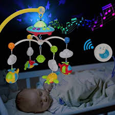 Amazon Com Cuna Musical Para Bebe Con Juguetes Giratorios Colgantes Mando A Distancia Luces Con Funcion De Proyector Caja De Musica Sonajeros De Dibujos Animados Para Bebes Nino Nina De 0 A 24