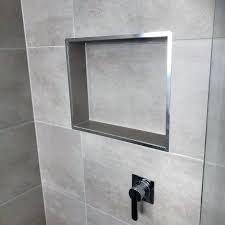 Stone Tiles With Stainless Steel Trim Impressive Shower Niche Ideas Shower Niche Shower Alcove Tile Shower Niche