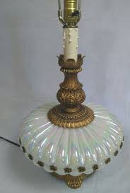 Vintage White Milk Glass Iridescent Table Lamp W Brass Accents Hollywood Regency White Milk Glass Lamp Vintage Lamps