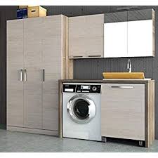 Dafnedesign Com Meuble A Linge Porte Machine A Laver Avec Etageres Et Miroir Dimensions L 127 P 50 Cm Finition De C Lavabo Chene Clair Machine A Laver