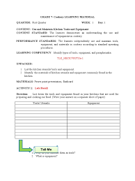 Detailed lesson plan in tle kitchen utensils and equipment. 7 Cokery Workshet Wk 1 Cmg Kitchen Utensil Cookware And Bakeware