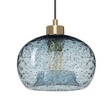 Casamotion 9 In W X 6 In H 1 Light Brass Rustic Seeded Hand Blown Glass Pendant Light With Blue Glass Shade 9482186004 The Home Depot