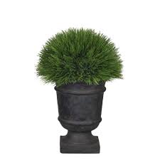 Browse our collection of artificial flower wreaths and candle rings for weddings and homes from decoflora uk leading silk flowers specialists. Artificial Green Pine Grass Half Ball Topiary In Stone Look Urn House Of Silk Flowers