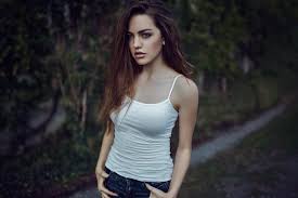 4568683 Tank Top Women White Tops Depth Of Field No Bra Model Blue Eyes Brunette Face Long Hair Juicy Lips Wallpaper Mocah Hd Wallpapers