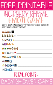 Sep 11, 2018 · here are two more free printable designs for this emoji pictionary game. Free Printable Nursery Rhyme Baby Shower Emoji Game Play Party Plan