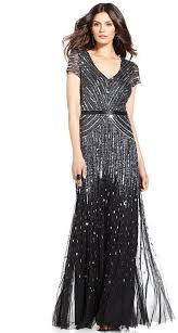 Adrianna Papell Cap Sleeve Beaded Sequined Gown Embellished Gown Evening Dresses Long Evening Dresses