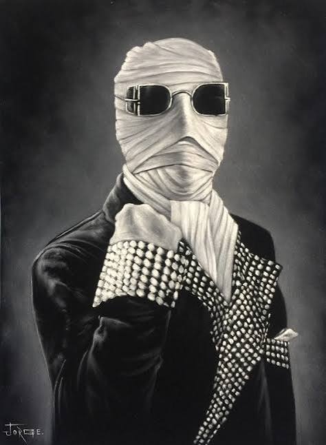 The invisible man Claude Rains classic monsters horror goth black velvet  oil painting hand painted signed art