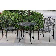 This Antique Black Iron Patio Bistro Set Includes 2 Wrought Iron Chairs And 1 Round Table This Dining S Outdoor Bistro Set Patio Decor Metal Outdoor Furniture
