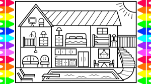 Complete the window by drawing vertical lines, that will act as bars. How To Draw A Big House With A Swimming Pool Big House With A Swimming Pool Coloring Page Youtube