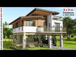 Beach house plans and coastal home designs are suitable for oceanfront lots and shoreline beach home floor plans range in size and style delivering everything for a simple vacation home or cozy coastal designs can be referred to as pier homes, stilt house plans, seaside homes or oceanfront. Ep 29 Modern Native House Design 3 Bedroom 9x9m Elevated Modern Bahay Kubo With Rooftop Modern Filipino House Modern Bungalow House Country House Design