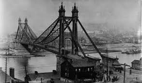 First Point Bridge, Pittsburgh, Pennsylvania. Built in 1877, the structure  proved costly to maintain due to unstable foundations; it was replaced by a  larger bridge in 1925. : rLost_Architecture