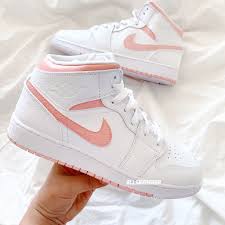 Nike Air Jordan 1 Mid Custom Pastel Pink In 2020 Air Jordans Pink Jordans Nike Air Shoes