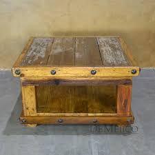 Farmhouse coffee table, wood rustic vintage cocktail table for living room with shelf. Old Wood Patina Coffee Table Demejico