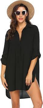 Black Bathing Suit Cover Ups Ekouaer Womens Bathing Suit Swimwear Beach Cover Up Bikini Swimsuit Shirt Dress Black At Amazon Women S Clo In 2020 Women Swimsuits Beach Dresses Online Swimwear Dress