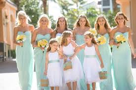 Mint Bridesmaid Dresses And Yellow Bouquets Mint Bridesmaid Dresses Bridesmaid Colors Yellow Bridesmaid Dresses