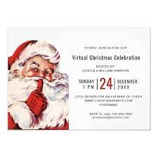 Retro Santa Claus Virtual Christmas Party Invitation Zazzle Com Christmas Party Invitations Christmas Party Holiday Christmas Party