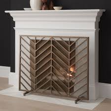 Yaheetech fire pit 32'' iron fire pit outdoor patio bbq camping bonfire bronze outdoor fireplace fire bowl with spark screen, mesh cover grills poker square fire pit 4.7 out of 5 stars 239 $109.99 $ 109. Chevron Antique Brass Fireplace Screen Reviews Crate And Barrel