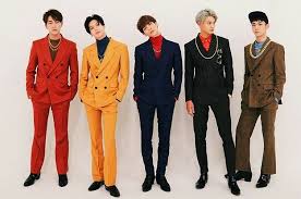 K Pop Boy Group Shinee Will Give You A Serious Blast From The Past Red Turtleneck Navy Suit Royal Blue Suit