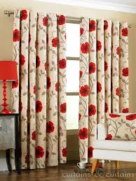 Cream Red Poppies Ring Top Eyelet Lined Curtain Red Curtains Living Room Lined Curtains Pattern Curtains Living Room