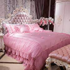 4 6pcs King Queen Size Princess Girls Bedding Set Luxury Royal Bed Sheet Set Duvet Cover Lace Edge Cotton Imitate Silk Fabric