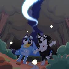87572 - safe, artist:einsamkeitus, bluey heeler (bluey), mackenzie (bluey),  australian cattle dog, border collie, canine, collie, dog, mammal,  semi-anthro, bluey (series), duo, female, high res, male, night, tree -  Furbooru