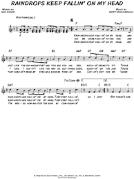Raindrops are falling on my head and just like the guy whose feet are too big for his bed nothin' seems to fit those raindrops are won't defeat me it won't be long till happiness steps up to greet me. Raindrops Keep Fallin On My Head Sheet Music 26 Arrangements Available Instantly Musicnotes
