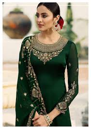 Dark Green Satin Georgette Embroidered Sharara Style Pakistani Suit 16206 Dark Green In 2020 Stylish Party Dresses Party Wear Indian Dresses Indian Designer Outfits