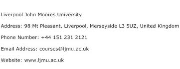 Check spelling or type a new query. Liverpool John Moores University Address Contact Number Of Liverpool John Moores University