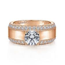 Rose gold engagement ring sets this intricate serve as miniature works of art. 14k Rose Gold Round Wide Band Diamond Engagement Ring Er14611r4k44jj Gabriel Co