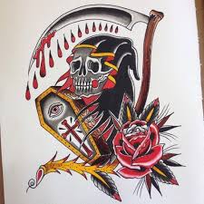 See more ideas about coffin tattoo, traditional tattoo, tattoos. Traditional Old School Death With Coffin And Rose Flower Tattoo Design Tattooimages Biz