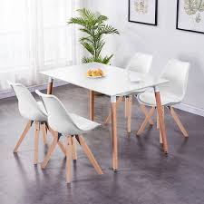 Dining chairs fabric upholstered padded parsons dining room chairs,urban style kitchen living room chairs with solid wood legs set of 4 (grey) 4.4 out of 5 stars. Goldfan Dining Table And Chairs Set 4 Modern Rectangle Table And Chairs For Kitchen Dining Office Lounge Wood Style White Energy Class A Buy Online In Angola At Angola Desertcart Com Productid 98835852