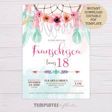Editable Template Birthday Invitation Card Template Free Download Pink Green Bohemian Invitation Template Free Birthday Invitation Templates Birthday Invitation Templates Bohemian Invitation