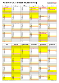 Der urlaubsplaner 2021 mit feiertagen, ferien, brückentagen und lange wochenenden. Kalender 2021 Baden Wurttemberg Ferien Feiertage Pdf Vorlagen