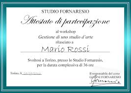 Modello attestato di partecipazione da scaricare. Attestato Partecipazione Studio Fornaresio La Galleria D Arte A Torino