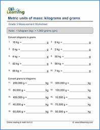 Grade 3 Measurement Worksheet Convert Between Kilograms And