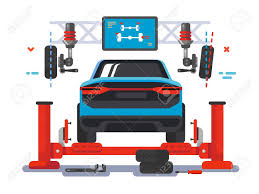 Lift Car On Auto Service Auto Repair Service And Station Maintenance For Diagnostic Automobile Vector Illustratio Car Repair Service Lifted Cars Auto Service