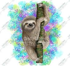 Sloth On A Tree Colored Background Sloth Endangered Animal Etsy Endangered Animals Sloth Colorful Backgrounds