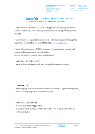 Get your customized pharmaceutical mailing list today and increase your sales! Unicef Technical Questionnaire For Pharmaceutical Manufacturers