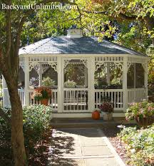 Photo 14 X20 Oval Vinyl Country Style Gazebo With Victorian Braces Rubber Slate Roof Cupola And Screen Package Gazebo Screened Gazebo Oval Gazebo