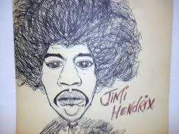 Original Vintage 1960s Jimi Hendrix Hand Drawing Artwork By Basil Sharp