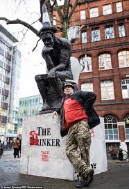 Banksy Sculpture The Drinker Returned To Shaftsbury Avenue By Art Kieda Daily Mail Online Buy art at exclusive members only pricing at the leading online getting his start in tagged graffiti, the british artist quickly adopted his signature graphic street art. daily mail