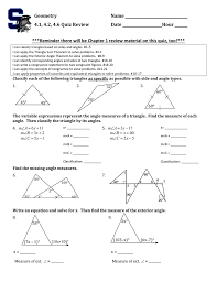 Worksheet triangle sum and exterior angle alex. 4 1 4 2 4 6 Review Stevenson High School